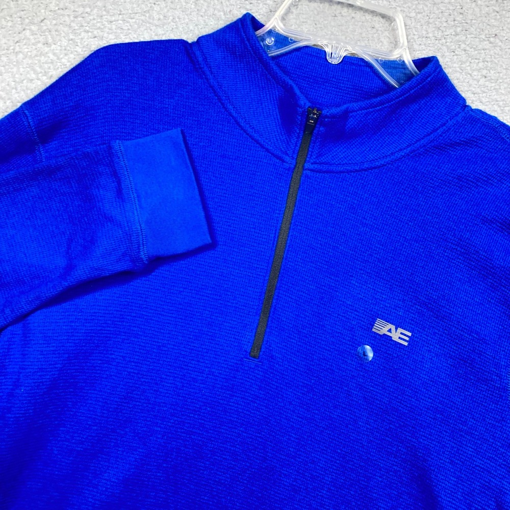 American Eagle Quarter-Zip Pullover Men L NEW Blue Waffle Knit Mock Neck Pocket